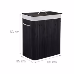Relaxdays 4052025942809 panier à linge 95 L Rectangulaire Bambou, Coton, Polyester Noir, Châtain clair, Blanc