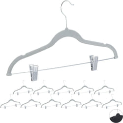 Relaxdays - Cintres en velours set de 12 pinces clips manteaux pantalons robes vêtements crochet 360° antidérapant 43 cm, gris
