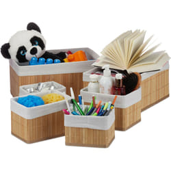 Relaxdays - Corbeille de rangement en tissu, Set de 6 paniers en bambou, déco étagère organiseur, nature