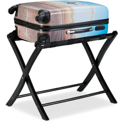 Relaxdays - Porte-bagage pose valise bois support sac à dos pliant porte valise pliable HxlxP: 52,5 x 66,5 x 48 cm, noir