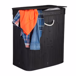 Relaxdays 10024237_46, 95 L, Rectangulaire, Bambou, Panneaux MDF, Métal, Polyester, Noir, Blanc, Noir, 550 mm