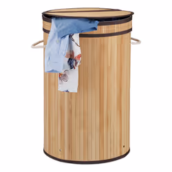 Relaxdays 4052025944100, 65 L, Rond, Bambou, Coton, Polyester, Châtain clair, Blanc, Marron, Bambou