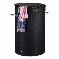 Relaxdays 4052025944124, 65 L, Rond, Bambou, Coton, Polyester, Noir, Blanc, Noir, Bambou