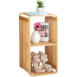 Relaxdays - Etagère en bambou, salle de bain, étagère sur pieds arrondie, carrée, différentes tailles, nature 3 étages