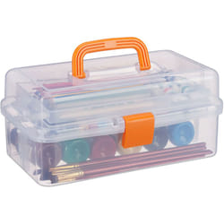 Relaxdays - Boîte en plastique transparente, 9 compartiments pour petits objets, Poignée, hlp 14x33x19 cm, orange