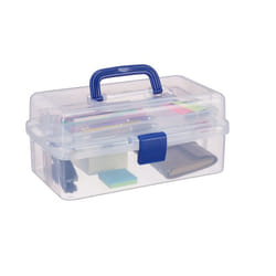 Boîte en plastique transparente, 9 compartiments pour petits objets, Poignée, hlp 14x33x19 cm, bleue - Relaxdays