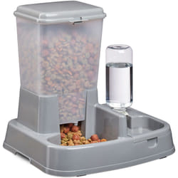 Relaxdays - Distributeur d'eau et de croquettes, duo automatique pour chiens & chats, bouteille, 4 l, plastique, gris