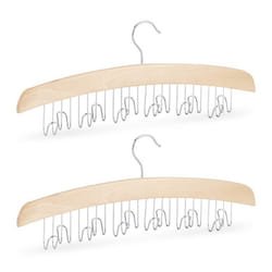 Relaxdays Cintre porte ceintures pour 12 ceintures lot de 2 cravates foulard bois lotus 17x43x5 cm nature/argent
