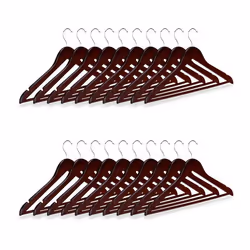 Relaxdays Ensemble cintre en bois pack de 20 cintres pour manteaux pantalons vêtements HxlxP: 23 x 44 x 1 cm brun