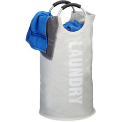 Relaxdays - Sac à linge pliable avec anse 60 litres panier rond corbeille linge sale pliant h x d: 70 x 38 cm, blanc
