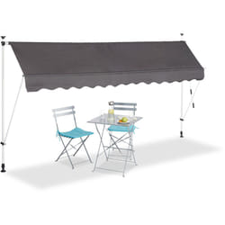 Store Balcon, Manivelle, Hauteur Réglable, Résistant uv, Polyester, Acier, Embouts, 350 x 120 cm, Gris - Relaxdays