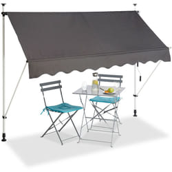 Store Balcon, Manivelle, Hauteur Réglable, Résistant uv, Polyester, Acier, Embouts, 250 x 120 cm, Gris - Relaxdays