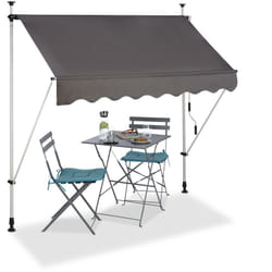 Store Balcon, Manivelle, Hauteur Réglable, Résistant uv, Polyester, Acier, Embouts, 200 x 120 cm, Gris - Relaxdays