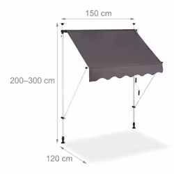 Store Balcon, Manivelle, Hauteur Réglable, Résistant uv, Polyester, Acier, Embouts, 150 x 120 cm, Gris - Relaxdays