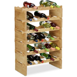 Relaxdays - tagère à vin empilable, Porte bouteilles en bambou, Rangement à bouteilles extensibles, 6 niveaux, nature