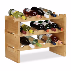 Relaxdays Étagère à vin empilable Porte bouteilles en bambou Rangement à bouteilles extensibles 3 niveaux nature