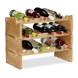 Relaxdays Étagère à vin empilable Porte bouteilles en bambou Rangement à bouteilles extensibles 3 niveaux nature