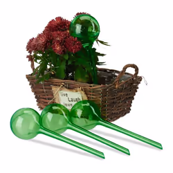 Relaxdays Globes d’arrosage en plastique lot de 4 distributeur eau plantes 2 semaines pot fleurs 250 ml vert