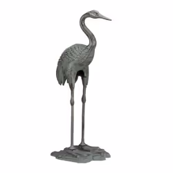 Relaxdays Décoration de jardin Grue cendré oiseau métal statue fonte étang extérieur intérieur HxlxP: 75x35x22 cm vert