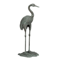 Relaxdays Décoration de jardin Grue cendré oiseau métal statue fonte étang extérieur intérieur HxlxP: 75x35x22 cm vert