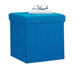 Tabouret pliant en lin pouf de rangement pliable repose-pieds de stockage carré 38 x 38 x 38 cm, bleu - Relaxdays