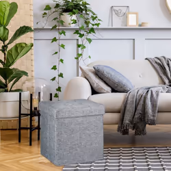Tabouret pliant en lin pouf de rangement pliable repose-pieds de stockage carré 38 x 38 x 38 cm, bleu - Relaxdays
