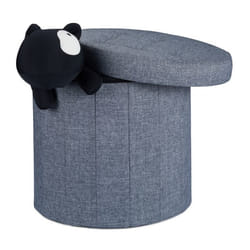 Tabouret rond pliant coffre de rangement pliable pouf siège chaise couvercle HxlxP: 43 x 45 x 45 cm, gris foncé - Relaxdays