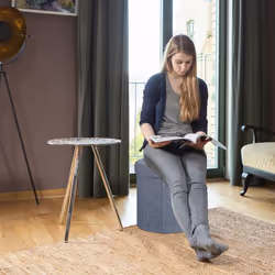 Relaxdays Tabouret rangement pouf rond pliant pliable rembourré couvercle repose-pieds HxlxP: 38x38x38 cm, gris foncé