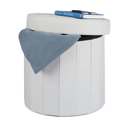 Tabouret avec rangement pouf rond pliant pliable rembourré couvercle repose-pieds HxlxP: 38x38x38 cm, crème - Relaxdays