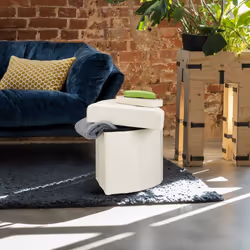 Relaxdays Tabouret avec rangement pouf pliant pliable rembourré couvercle repose-pieds HxlxP: 38 x 38 x 38 cm, blanc