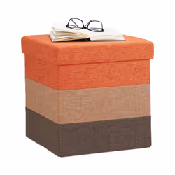 Relaxdays 4052025951054, Pouffe/ottomane, Carré, Orange, Polyester, Marron, mousse