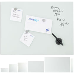 Tableau mémo magnétique, Verre Protecteur, Panneau Pense-bête, 3 aimants, 80 x 50 cm, blanc - Relaxdays