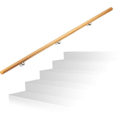 Relaxdays - Rampe d'escalier bois, Main courante escalier bois 2000 mm/200 cm/2 m mural, 42 cm diamètre, nature