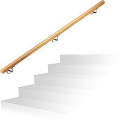 Relaxdays - Rampe d'escalier bois, Main courante escalier bois 1500 mm/150 cm/1,5 m mural, 42 cm diamètre, nature