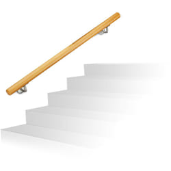 Relaxdays Rampe d’escalier bois, Main courante escalier bois 1000 mm/100 cm/1 m mural, 42 cm diamètre, nature