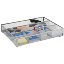 Relaxdays - Organiseur bureau 6 compartiments maille métal fournitures rangement stylos treillis HxlxP: 6x38x30cm, argent