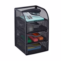 Relaxdays Organiseur de bureau 3 tiroirs métal fournitures stylos ustensiles HxlxP: 21x125x13 cm noir