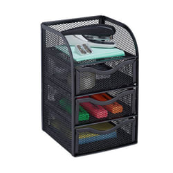Relaxdays Organiseur de bureau 3 tiroirs métal fournitures stylos ustensiles HxlxP: 21x125x13 cm noir