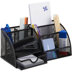 Relaxdays - Organiseur de bureau porte-stylos porte-lettres porte bloc-notes maille métal 6 casiers, noir