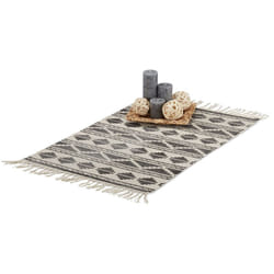 Relaxdays - Tapis de passage avec imprimé géométrique, coton Blanc et Noir couloir salon 60 x 90 cm, noir