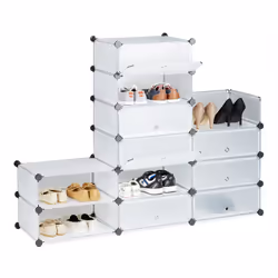 Meuble chaussures fermé rangement 12 casiers plastique chaussures modulable HxlxP: 108x94x37 cm, transparent - Relaxdays