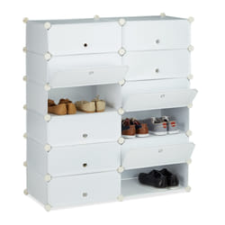 Meuble chaussures fermé rangement 12 casiers plastique chaussures modulable diy HxlxP: 108x94x37 cm, blanc - Relaxdays