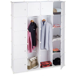 Relaxdays - tagère cubes rangement penderie armoire 14 compartiments plastique 2 tringles modulable plastique, blanc