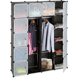 Relaxdays - tagère cubes rangement penderie armoire 14 compartiments plastique 2 tringles modulable plastique, noir