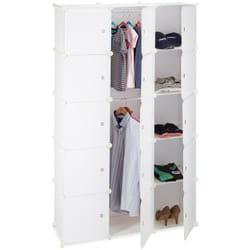 Relaxdays - tagère cubes rangement penderie armoire 11 casiers 2 tringles plastique modulable diy, blanc