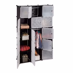 Relaxdays Étagère cubes rangement penderie armoire 11 casiers 2 tringles plastique modulable DIY Plastique Noir 37 x 110 x 18 ...