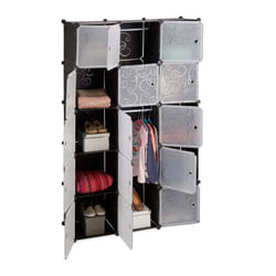 Relaxdays Étagère cubes rangement penderie armoire 11 casiers 2 tringles plastique modulable DIY Plastique Noir 37 x 110 x 181
