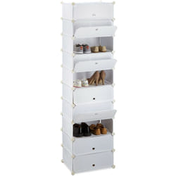 Relaxdays - Meuble chaussures rangement 10 casiers plastique chaussures modulable diy HxlxP: 176x49x37 cm, blanc