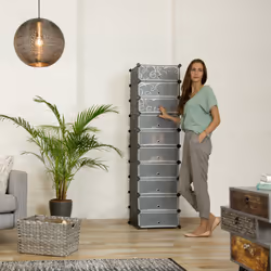 Meuble chaussures rangement 10 casiers plastique chaussures modulable diy HxlxP: 176x49x37 cm, noir - Relaxdays