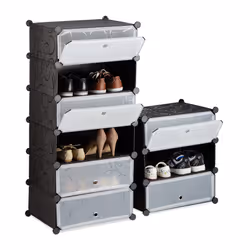 Meuble chaussures rangement 10 casiers plastique chaussures modulable diy HxlxP: 176x49x37 cm, noir - Relaxdays